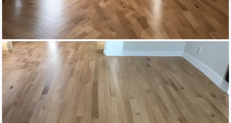 A showroom displaying various wooden flooring samples mounted on walls. A person is observing the samples on the right side, wearing casual attire. The samples are labeled with prices and descriptions. The room is well-lit with a modern design and uses neutral tones.