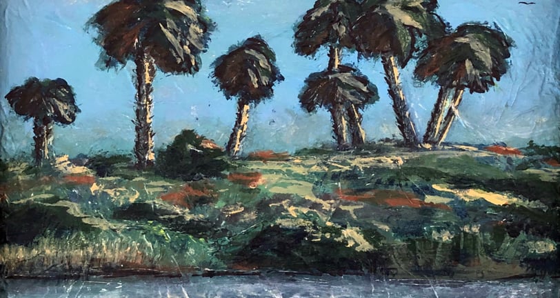Title: Chicken Island Palm Trees - An impressionist painting of Palm Trees on Chicken Island.