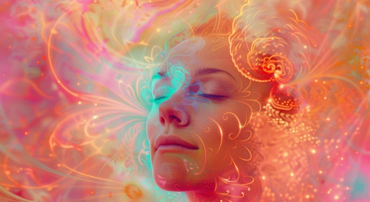 a woman with her eyes closed and her eyes closed