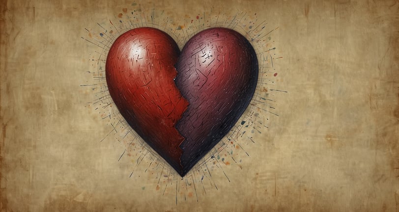a broken heart shaped piece of wood with a broken heart
