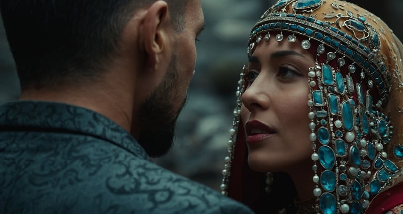 a man and woman looking at each other