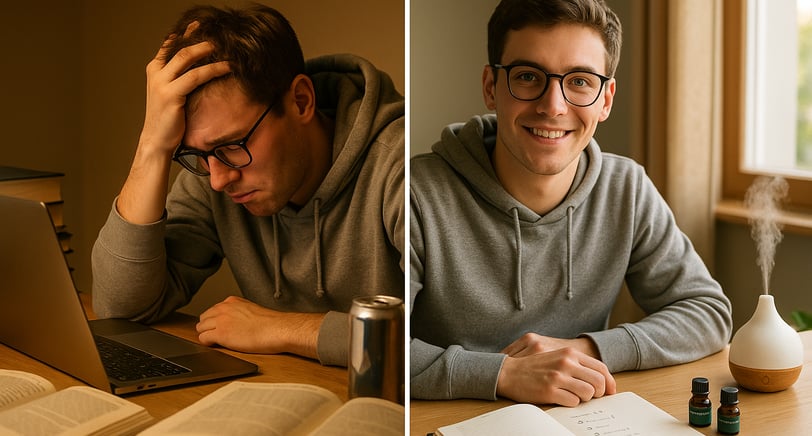 Before and after using aromatherapy for focus- stressed student versus relaxed and focussed