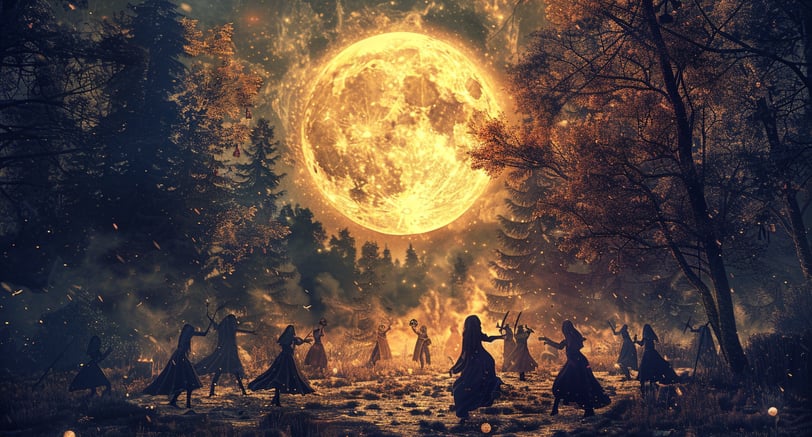a group of witches celebrating the full moon