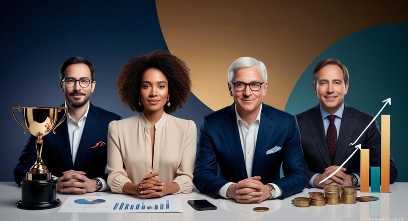 Four entrepreneurs sitting at a table with a trophy