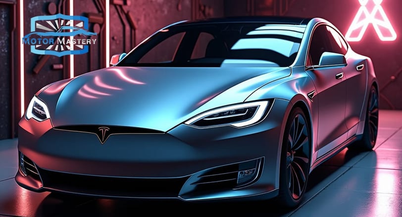 a tesla model s electric car in a garage