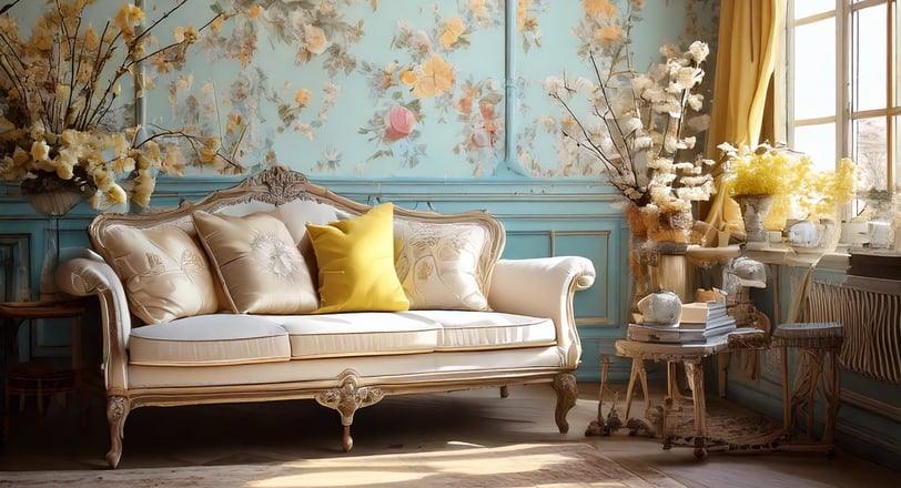 Shabby chic interior with flowers