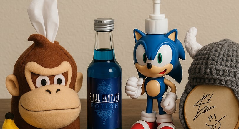 a stuffed animal and a bottle of sonic the hedge