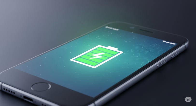 Smartphone moderno com ícone de bateria verde e cheio na tela, simbolizando carga total e longa auto
