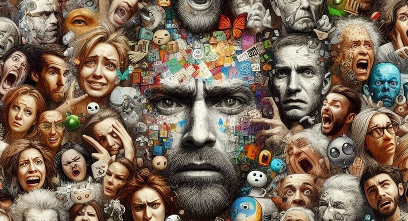 a man with many faces and faces of different faces