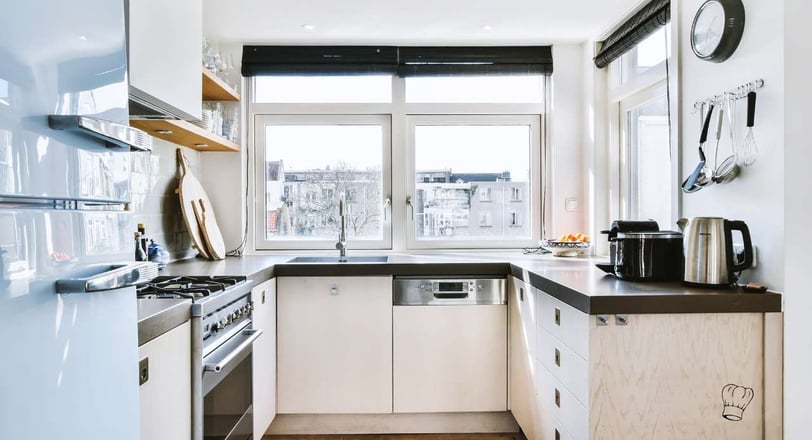 Modern kitchen with efficient storage, sleek countertops, and well-organized essentials