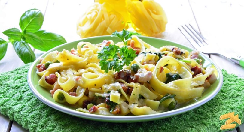 Delicious Pancetta Pasta in a white plate