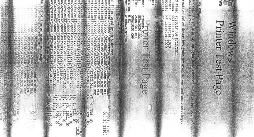 Visual representation of toner cartridge problems, showing a partially filled toner with streaks on