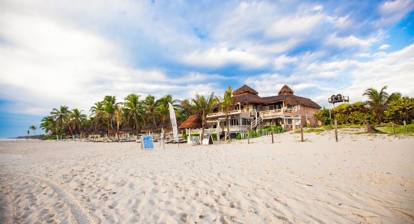 Picturesque bungalow-hotel on tropical beach, Mexico, Tulum