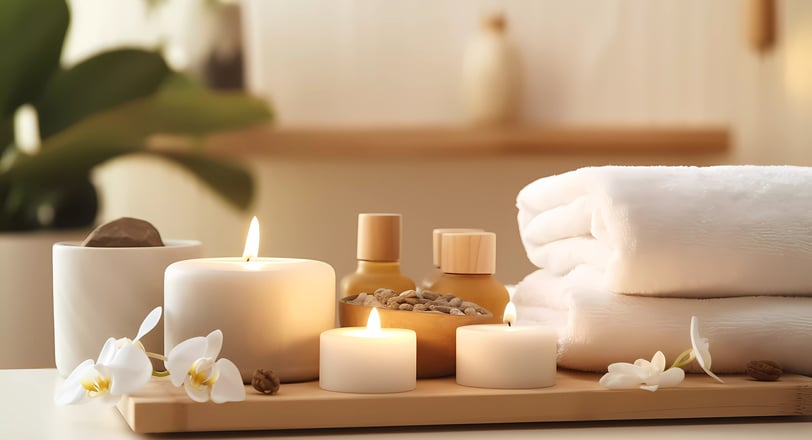 Spa accessory composition set in day spa hotel