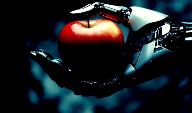 The Rise Of AI based attacks, AI Genesis, a robot hand holding a red apple in a hand