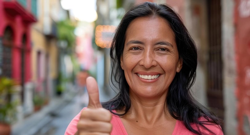 Mujer hispana de mediana edad y feliz