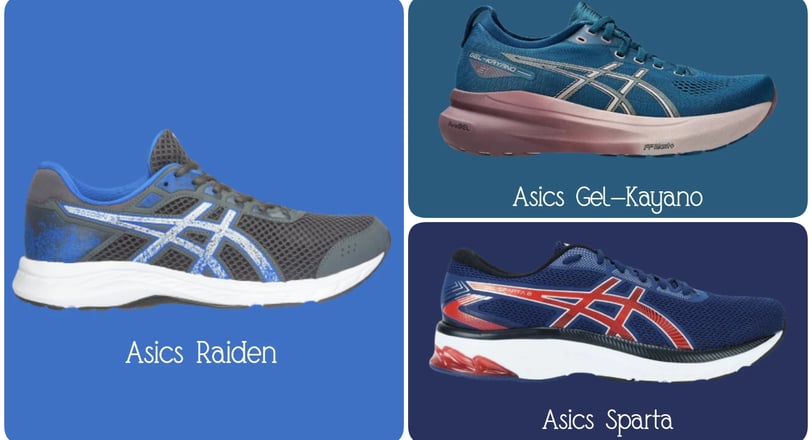 a series of four different types of running shoes by Asics