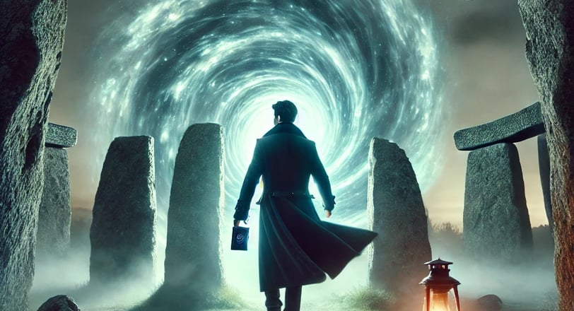 Man stood in stone circle with ghost box