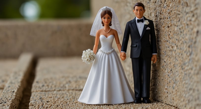a bride and groom standing next to each other
