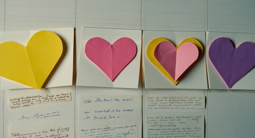 a bunch of paper hearts on a bulletin board