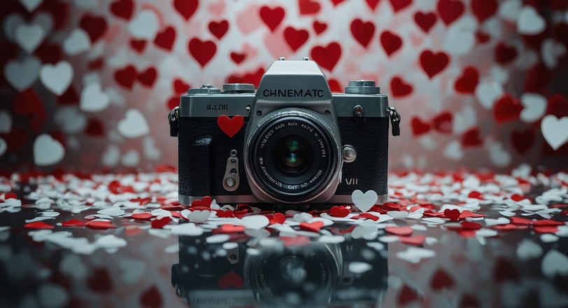 a camera surrounded by hearts