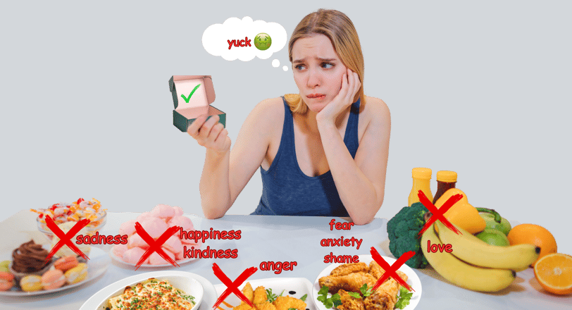 narcissistic woman holding a cardboard box and looking disgusted