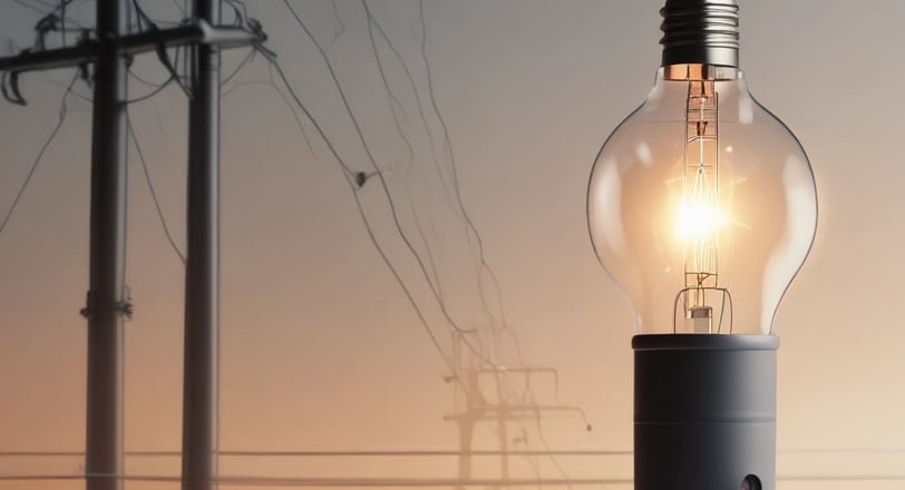 Lampadina accesa al tramonto con pali della luce – risparmio su bollette luce e gas