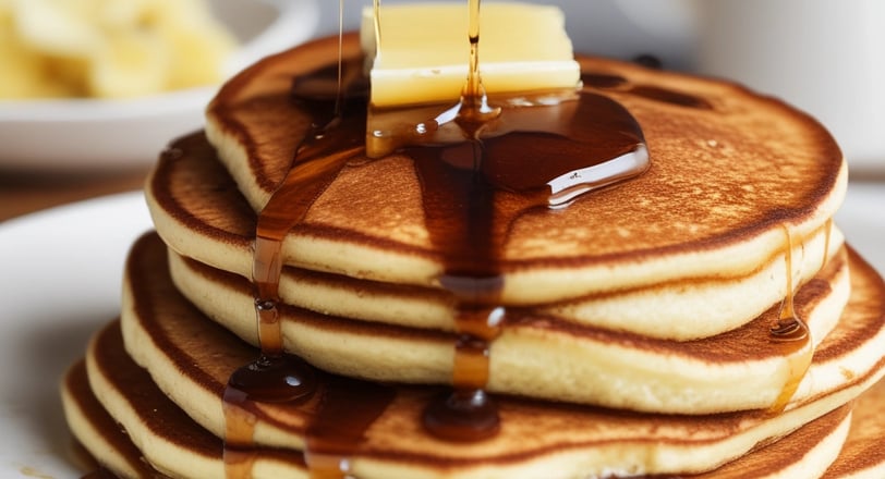 A stack of pancakes sitting on top of a white plate