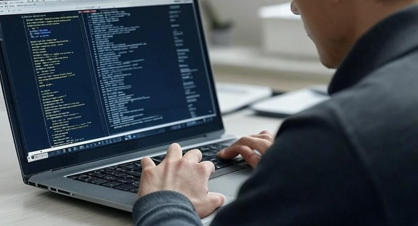 a man sitting at a desk with a laptop computer
