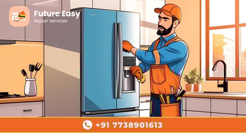 a man in a kitchen repairing the refrigerator