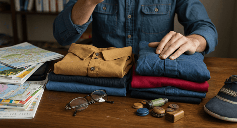 Intentional travel dressing for men. Thoughtful planning of a versatile capsule wardrobe