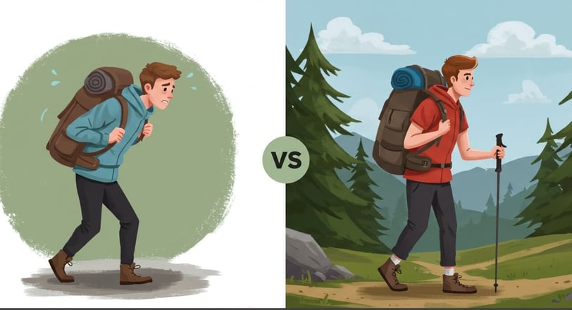Image of Uncomfortable hiker vs comfortable backpack 