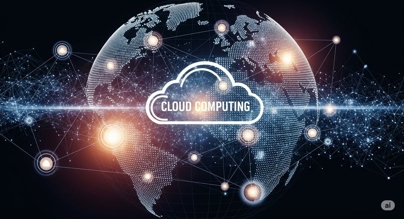Representação abstrata de computação em nuvem mostrando uma rede global de servidores interconectado