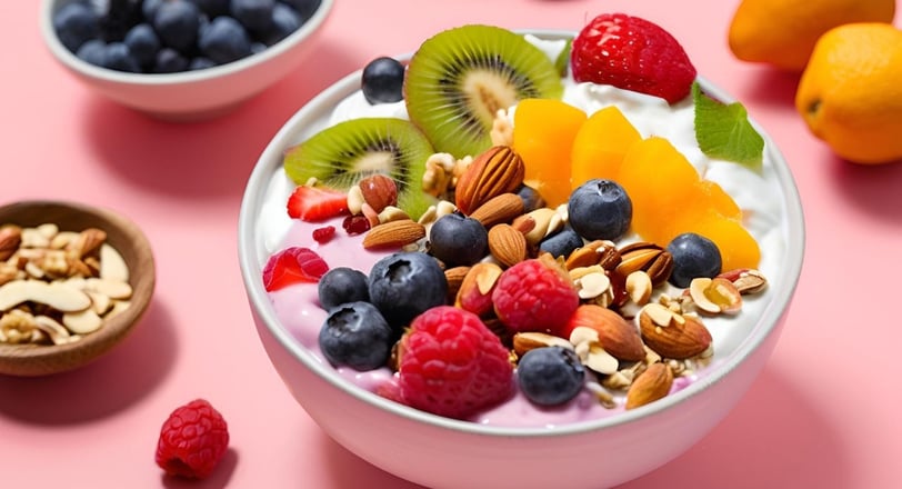 a bowl of yogurt with fruit and nuts