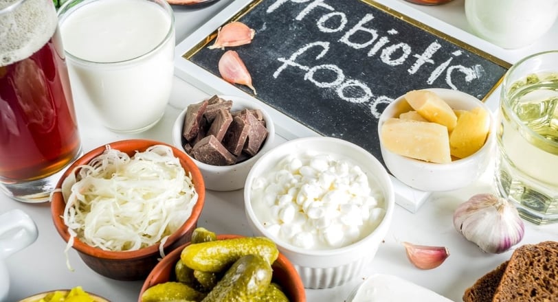 a table with a variety of different Fermented Foods and Probiotics