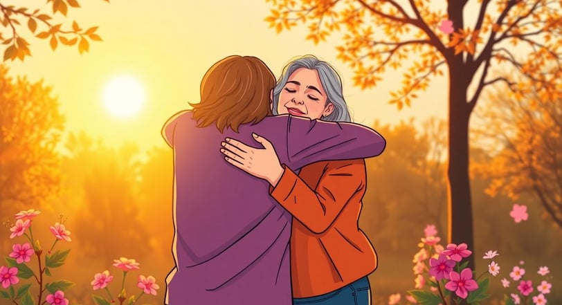 a woman is hugging her friend in the sun