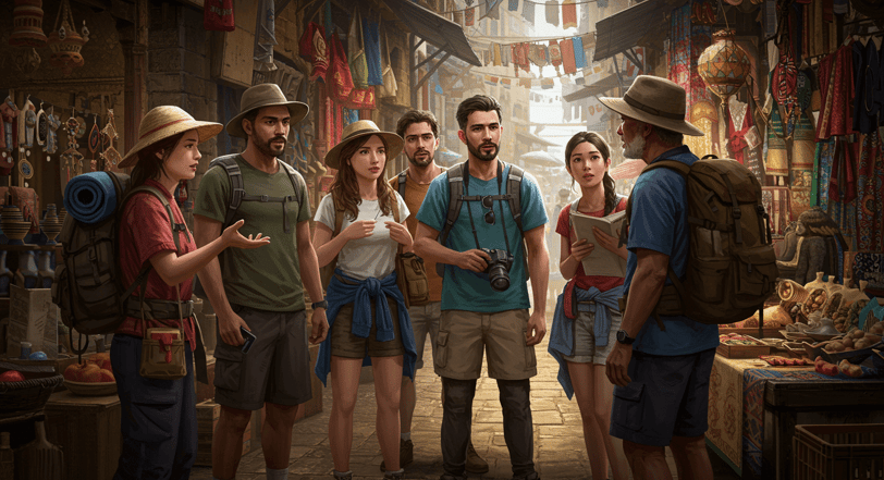 Different Travelers with questions while traveling