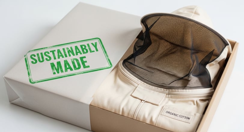 Eco-friendly packaging of beekeeping suits by Heliotrope Bee.