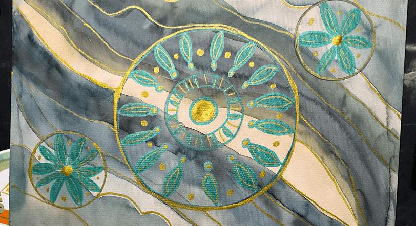 watercolor painting with acryl paint marker