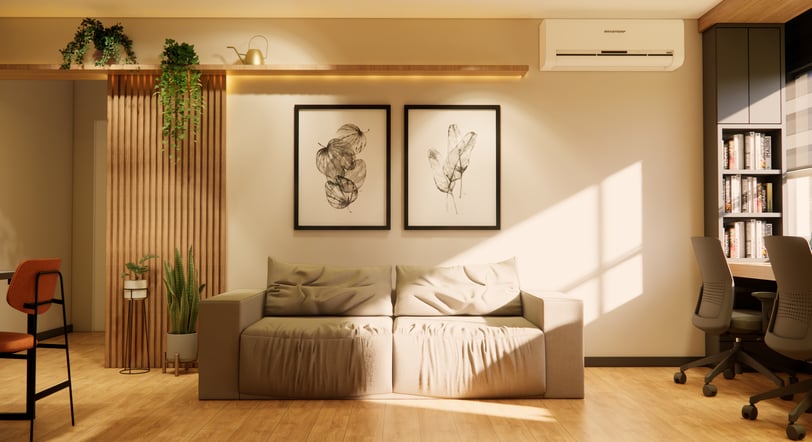 Sala de estar com sofá e decoração