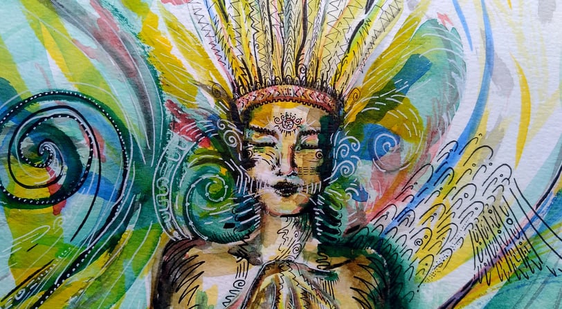 Aquarelle représentant une cabocla et l'energie du kundalini