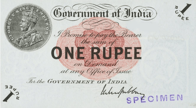 India 1917 One Rupee Specimen