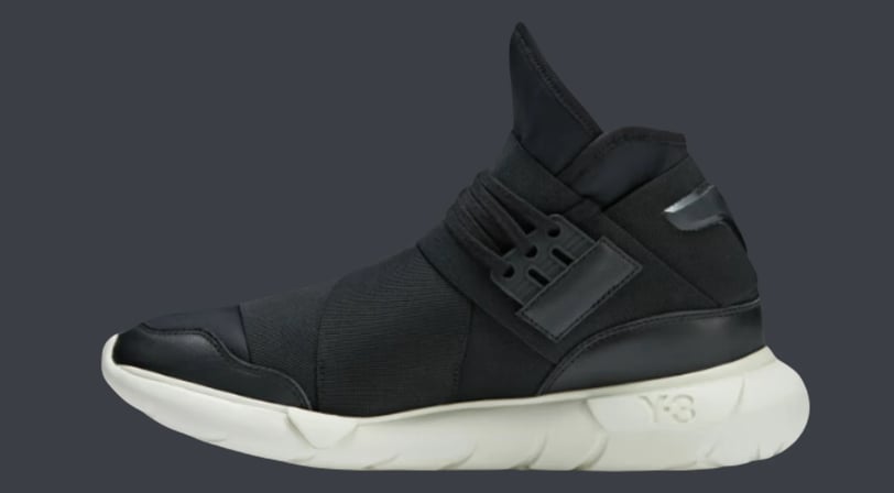 a black and white sneakers with a black and white shoelace, adidas Y-3 Qasa