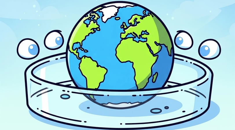 Stylized image of Earth in a petri dish, observed by subtle alien eyes, representing the Earth as an alien experiment