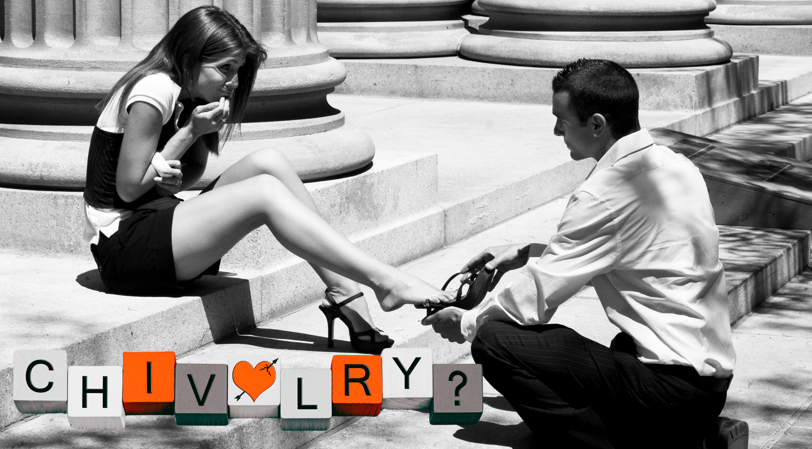 a man helping a woman put her shoe on