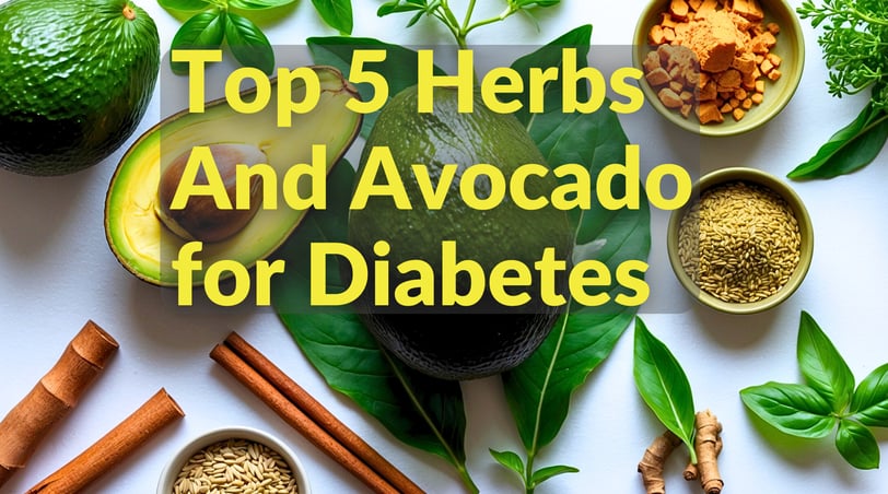 Avocados and diabetes-friendly herbs arranged with clean, bright background