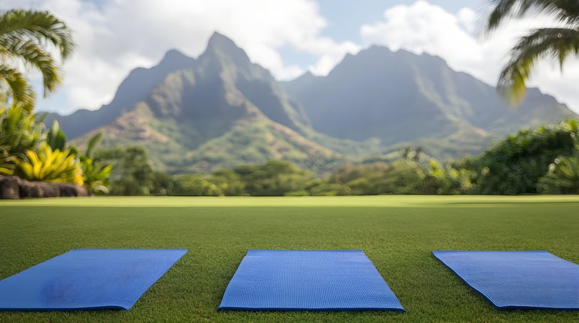 A serene meditation session at a burnout recovery retreat in Spain, surrounded by lush nature.