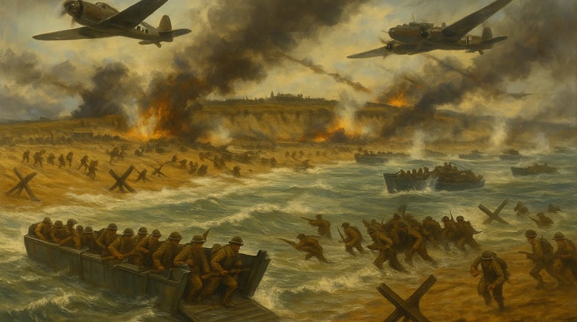 Map of D-Day Normandy invasion with beach landings