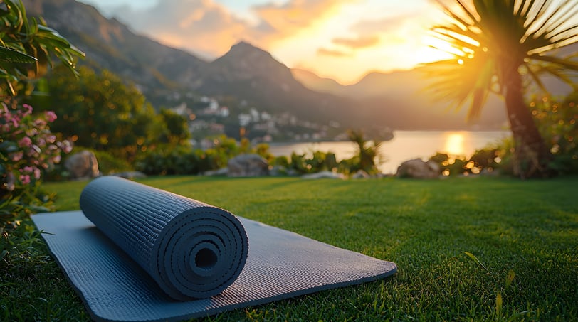 A participant enjoying a quiet moment of reflection by the water at a self-care and stress recovery retreat.