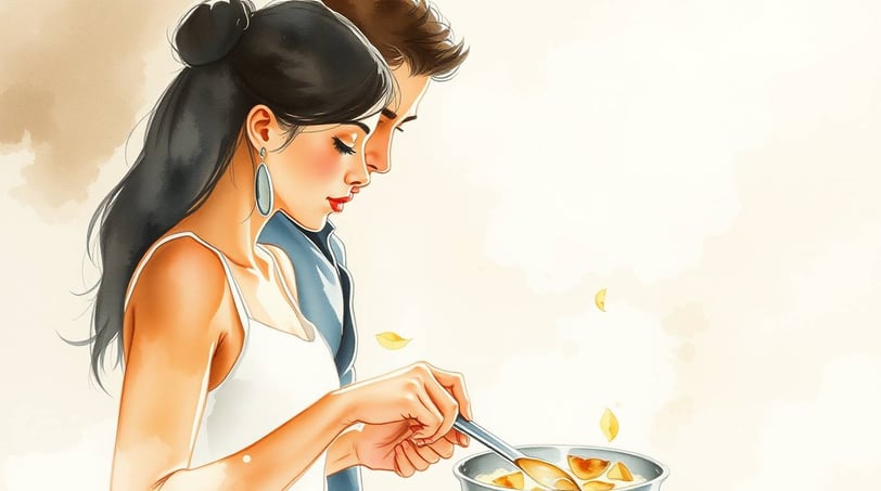 a woman cooking with her boyfriend